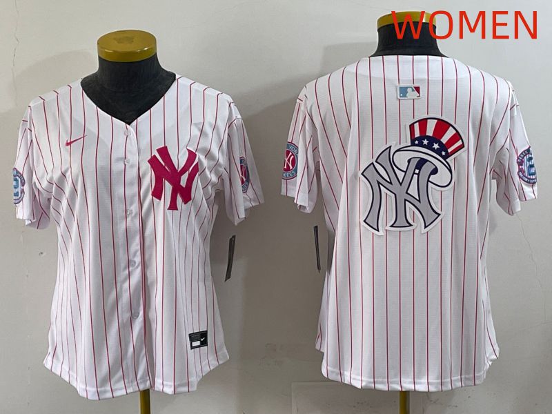 Women 2025 New York Yankees Blank White Stripe Joint Name Nike MLB Jersey style 10->women mlb jersey->Women Jersey